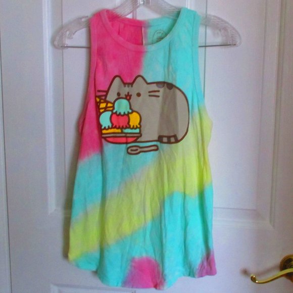 Pusheen Racerback Tank Top MED Pastel Tie Dye